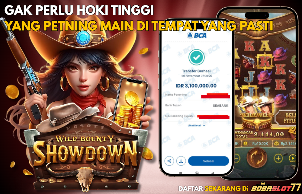 Selamat kepada user id : ma****n Wede Rp 3.100.000 di Game WILD BOUNTY SHOWDOWN PG SOFT Cair Gk Sampe 1 Menit! Menang Mudah di Bobaslot77